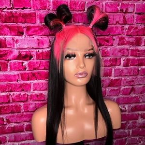 Women pink colored root wig